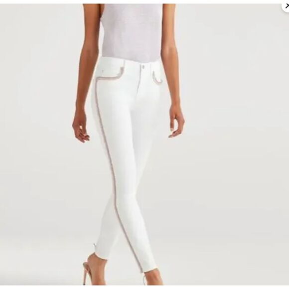 NWT 7FAM High Rise Fringe Ankle Skinny Jeans Size 24 White Streetware Denim - Picture 1 of 11